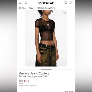 Authentic Versace Jeans Collection Black Mesh Crop Top